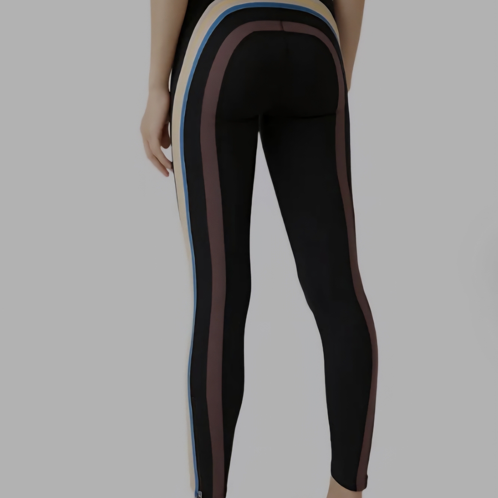 Stylish Black Leggings with Multicolor Stripes